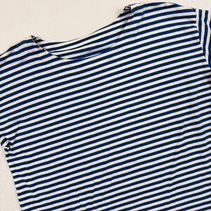 J. Jill Luxe Supima Blue White Striped Elbow Sleeve Tee Boat Neck Top Small